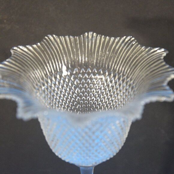 JM Glass Portugal Pressed Glass Ruffled Edge Diamond Pattern Candle Holder - Picture 2 of 5